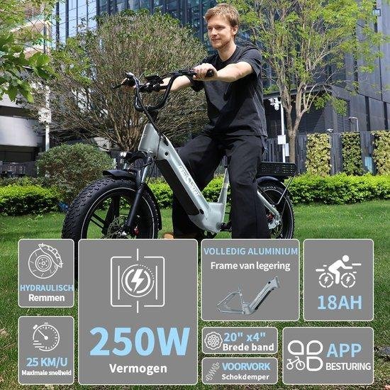 OneSport – Elektrische Fiets met 864Wh Uitneembare Accu – Max.100 km Bereik – 20×4 Inch Banden – Shimano 7 Versnellingen & Hydraulische Schijfremme