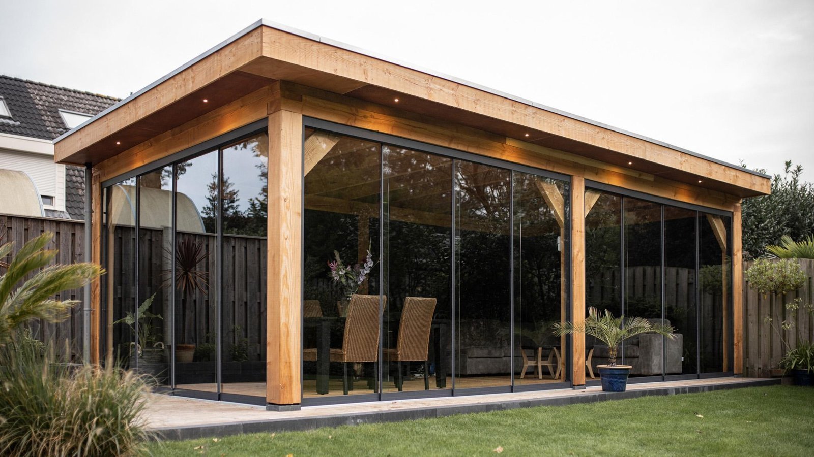 Luxe overkapping met glazen schuifwanden 800×400cm type 'Robert' | Outdoor Gigant