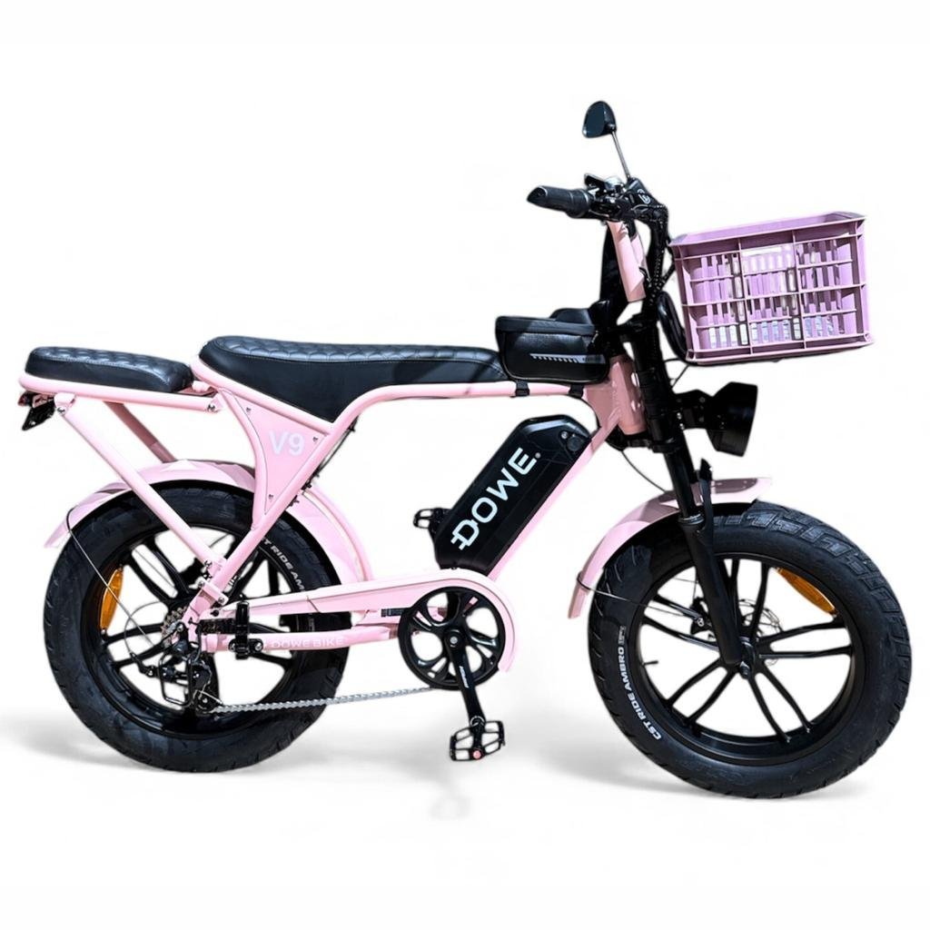 Dowe V9 Elektrische Fatbike met Krat Roze