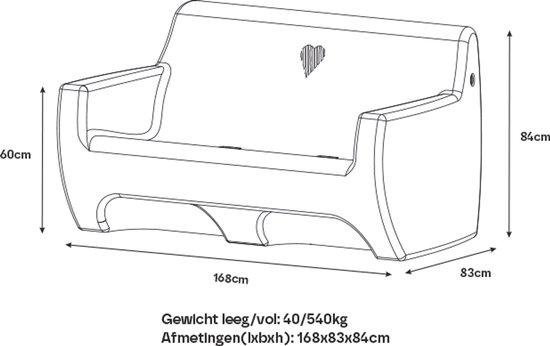 HappySofa regenbank 510 liter Graniet met zitkussen – 168 x 83 x 84 cm