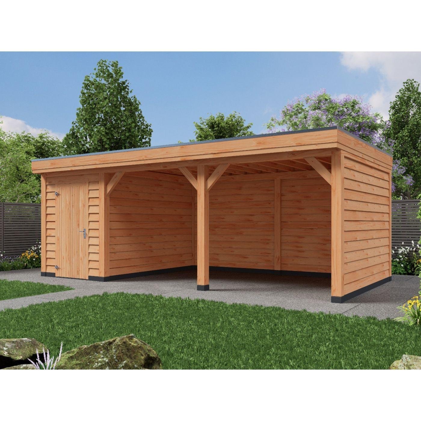 Douglas plat dak met schuur 700x300cm Genemuiden | Outdoor Gigant
